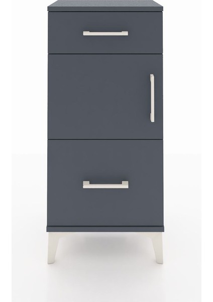 Arges Komodin Tek Raflı 2 Çekmeceli Tek Kapaklı 44X30X96 Antrasit-Antrasit