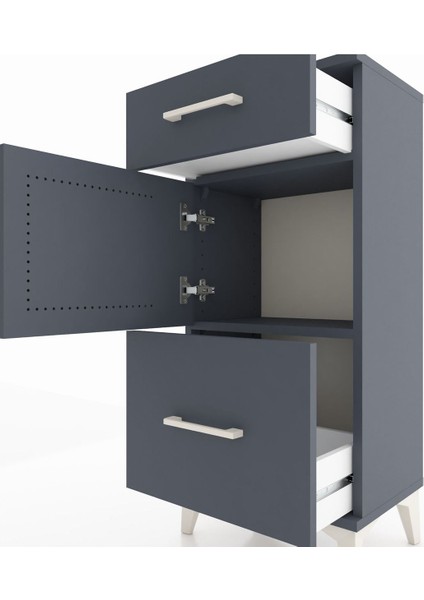 Arges Komodin Tek Raflı 2 Çekmeceli Tek Kapaklı 44X30X96 Antrasit-Antrasit indirimleri