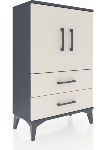 Arges Komodin 2 Raflı 2 Çekmeceli 2 Kapaklı 60X30X96 Antrasit-Aytaşı fiyatları