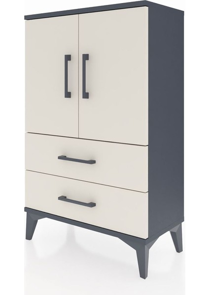 Arges Komodin 2 Raflı 2 Çekmeceli 2 Kapaklı 60X30X96 Antrasit-Aytaşı modelleri