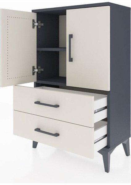 Arges Komodin 2 Raflı 2 Çekmeceli 2 Kapaklı 60X30X96 Antrasit-Aytaşı fırsatları