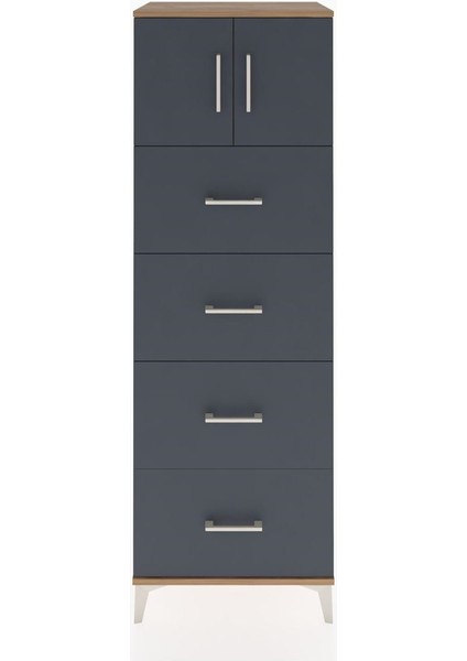 Hyperion Dolap Tek Raflı 4 Çekmeceli 2 Kapaklı 60X44X182 Çam-Antrasit