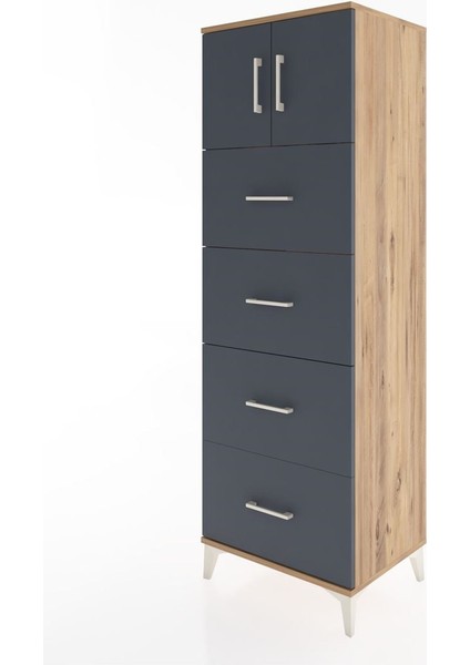 Hyperion Dolap Tek Raflı 4 Çekmeceli 2 Kapaklı 60X44X182 Çam-Antrasit modelleri