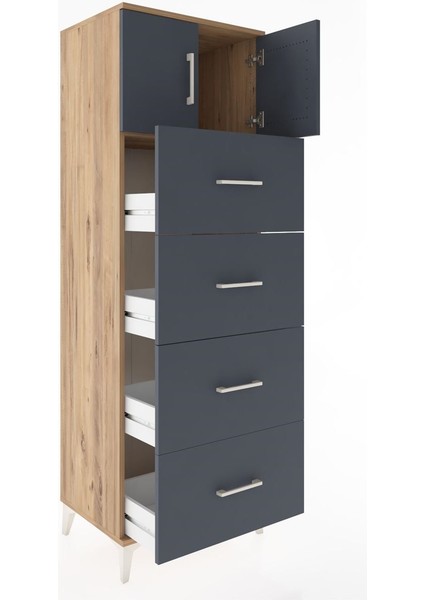 Hyperion Dolap Tek Raflı 4 Çekmeceli 2 Kapaklı 60X44X182 Çam-Antrasit fırsatları