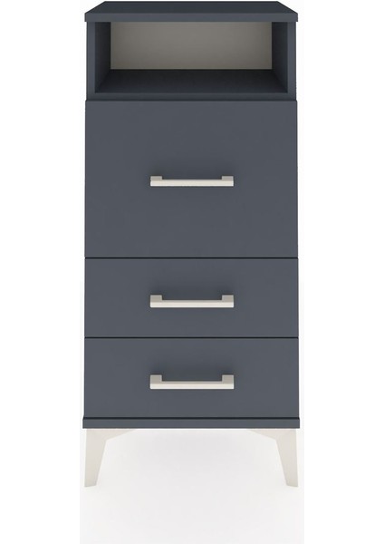 Arges Komodin Tek Raflı 3 Çekmeceli 44X30X96 Antrasit-Antrasit