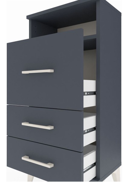 Arges Komodin Tek Raflı 3 Çekmeceli 44X30X96 Antrasit-Antrasit indirimleri