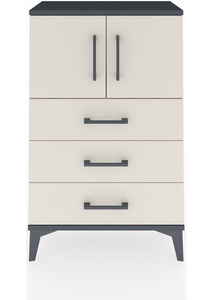 Arges Komodin Tek Raflı 3 Çekmeceli 2 Kapaklı 60X30X96 Antrasit-Aytaşı