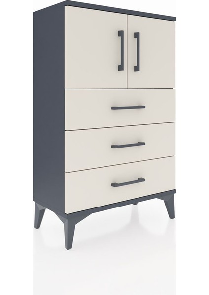 Arges Komodin Tek Raflı 3 Çekmeceli 2 Kapaklı 60X30X96 Antrasit-Aytaşı fiyatları