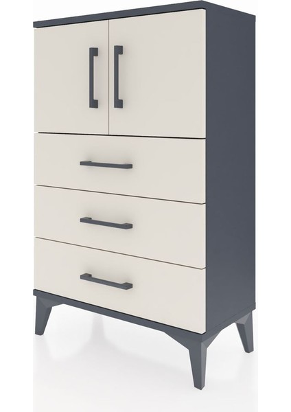 Arges Komodin Tek Raflı 3 Çekmeceli 2 Kapaklı 60X30X96 Antrasit-Aytaşı modelleri