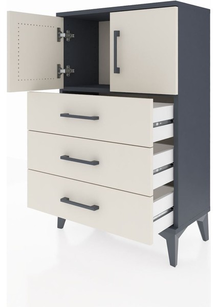 Arges Komodin Tek Raflı 3 Çekmeceli 2 Kapaklı 60X30X96 Antrasit-Aytaşı fırsatları