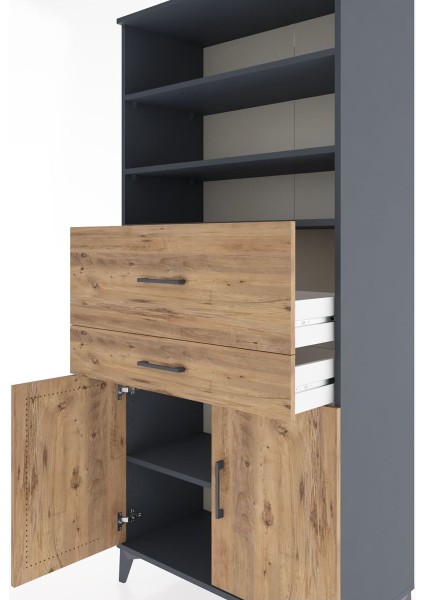 Hyperion Dolap 4 Raflı 2 Çekmeceli 2 Kapaklı 88X44X195 Antrasit-Çam indirimleri