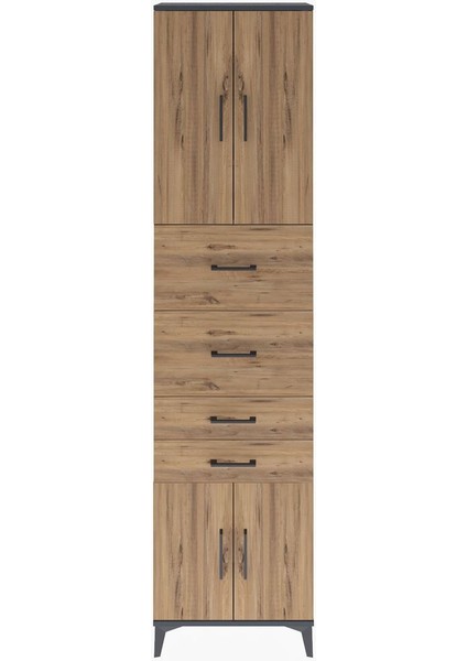 Arges Dolap 3 Raflı 4 Çekmeceli 4 Kapaklı 60X30X243 Antrasit-Çam