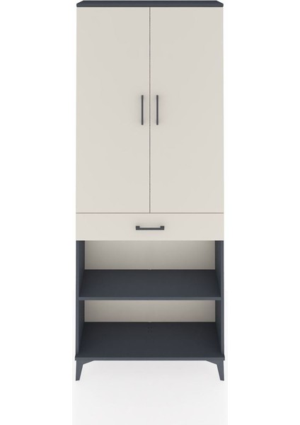 Arges Dolap 4 Raflı Tek Çekmeceli 2 Kapaklı 88X30X221 Antrasit-Aytaşı