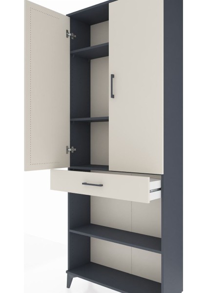 Arges Dolap 4 Raflı Tek Çekmeceli 2 Kapaklı 88X30X221 Antrasit-Aytaşı indirimleri