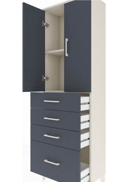 Arges Dolap 2 Raflı 4 Çekmeceli 2 Kapaklı 60X30X182 Aytaşı-Antrasit indirimleri