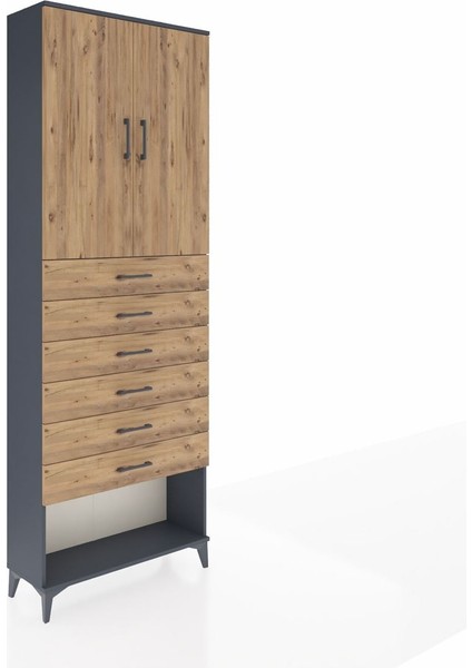 Arges Dolap 3 Raflı 6 Çekmeceli 2 Kapaklı 88X30X243 Antrasit-Çam fiyatları