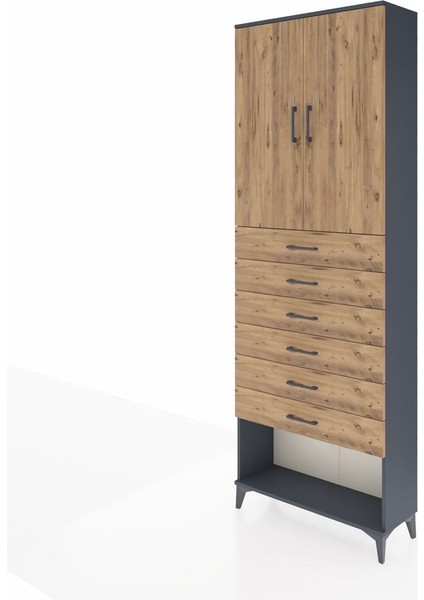 Arges Dolap 3 Raflı 6 Çekmeceli 2 Kapaklı 88X30X243 Antrasit-Çam modelleri