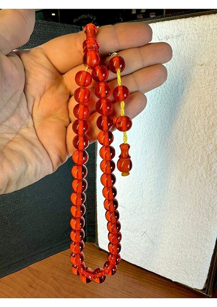 Sıkma Çubuk Kehribar Tesbih Küre Kesim Kırmızı Renkli T-169 modelleri