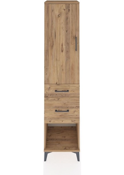 Hyperion Dolap 3 Raflı 2 Çekmeceli Tek Kapaklı 44X44X195 Çam-Çam