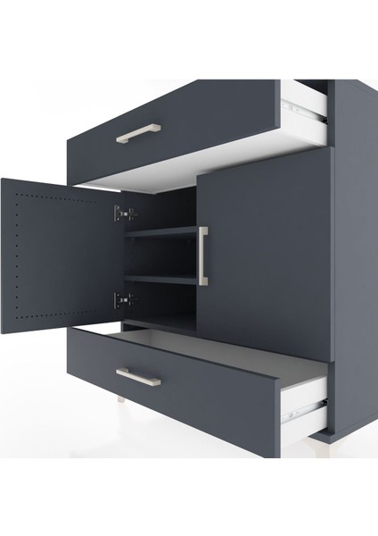 Hyperion Şifonyer 3 Raflı 2 Çekmeceli 2 Kapaklı 88X44X96 Antrasit-Antrasit indirimleri