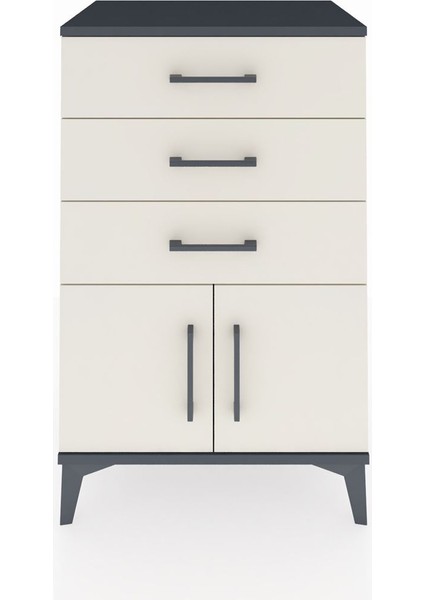 Hyperion Komodin 3 Çekmeceli 2 Kapaklı 60X44X96 Antrasit-Aytaşı