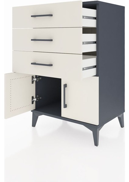 Hyperion Komodin 3 Çekmeceli 2 Kapaklı 60X44X96 Antrasit-Aytaşı fırsatları