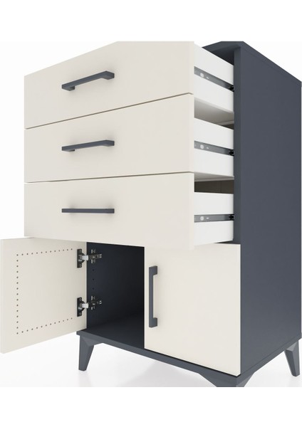 Hyperion Komodin 3 Çekmeceli 2 Kapaklı 60X44X96 Antrasit-Aytaşı indirimleri