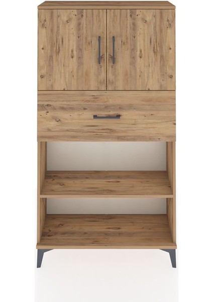 Arges Dolap 3 Raflı Tek Çekmeceli 2 Kapaklı 88X30X163 Çam-Çam