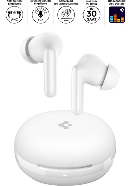 Audio TWS S10 Bluetooth Kablosuz Kulaklık - ANC Aktif Gürültü Engelleme + ENC 6 Mikrofon - 10mm Sürücü - 30 Saat Pil - iOS & Android EQ App Şeffaf & Gaming Mod iPX4 Beyaz - ASD07962