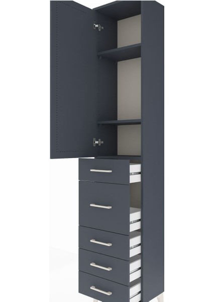 Arges Dolap 3 Raflı 5 Çekmeceli Tek Kapaklı 44X30X221 Antrasit-Antrasit indirimleri