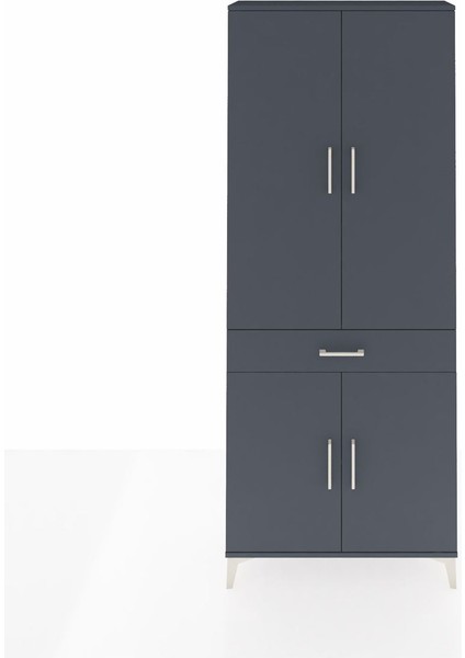 Arges Dolap 4 Raflı Tek Çekmeceli 4 Kapaklı 88X30X221 Antrasit-Antrasit