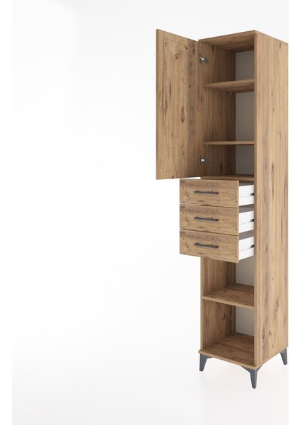 Hyperion Dolap 4 Raflı 3 Çekmeceli Tek Kapaklı 44X44X221 Çam-Çam fırsatları