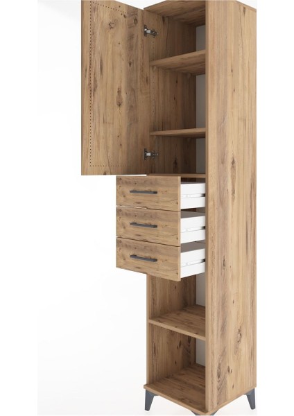 Hyperion Dolap 4 Raflı 3 Çekmeceli Tek Kapaklı 44X44X221 Çam-Çam indirimleri