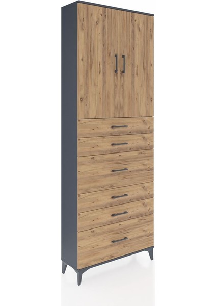 Arges Dolap 3 Raflı 6 Çekmeceli 2 Kapaklı 88X30X243 Antrasit-Çam fiyatları