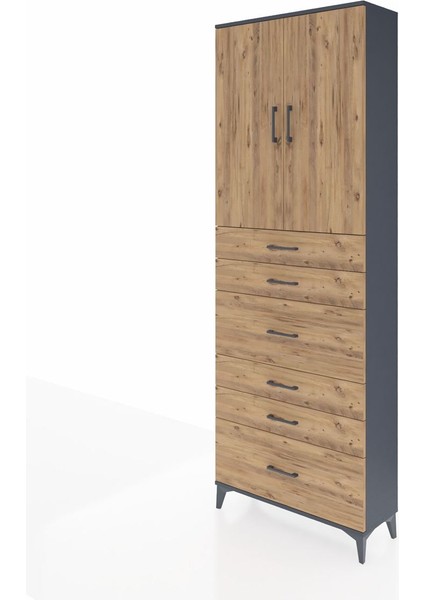 Arges Dolap 3 Raflı 6 Çekmeceli 2 Kapaklı 88X30X243 Antrasit-Çam modelleri