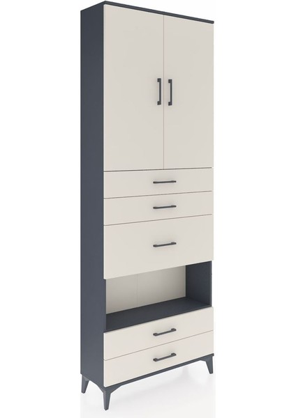 Arges Dolap 4 Raflı 5 Çekmeceli 2 Kapaklı 88X30X243 Antrasit-Aytaşı fiyatları