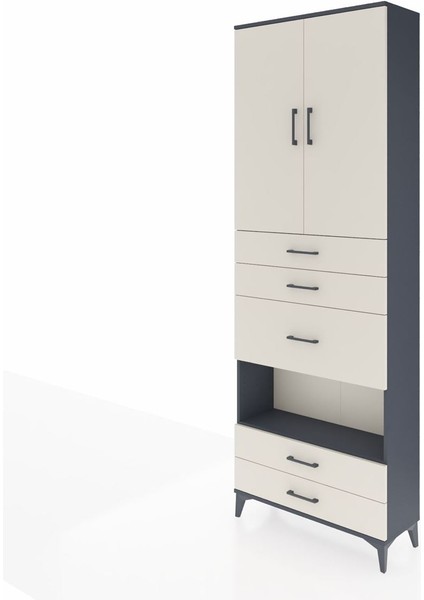 Arges Dolap 4 Raflı 5 Çekmeceli 2 Kapaklı 88X30X243 Antrasit-Aytaşı modelleri