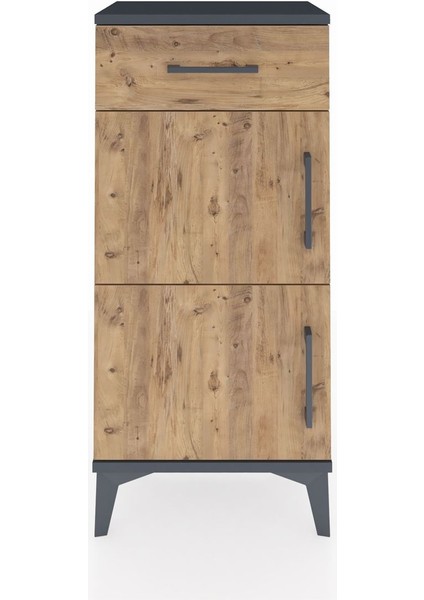 Arges Komodin Tek Raflı Tek Çekmeceli 2 Kapaklı 44X30X96 Antrasit-Çam