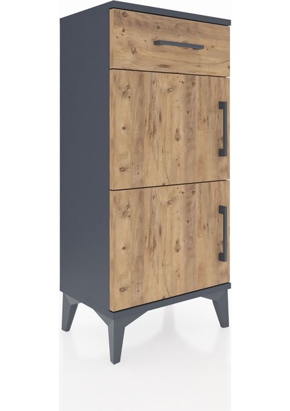 Arges Komodin Tek Raflı Tek Çekmeceli 2 Kapaklı 44X30X96 Antrasit-Çam fiyatları