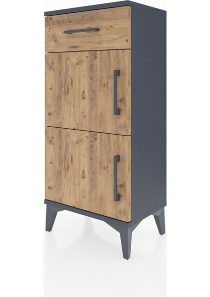 Arges Komodin Tek Raflı Tek Çekmeceli 2 Kapaklı 44X30X96 Antrasit-Çam modelleri