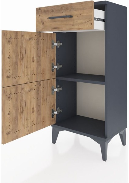 Arges Komodin Tek Raflı Tek Çekmeceli 2 Kapaklı 44X30X96 Antrasit-Çam fırsatları