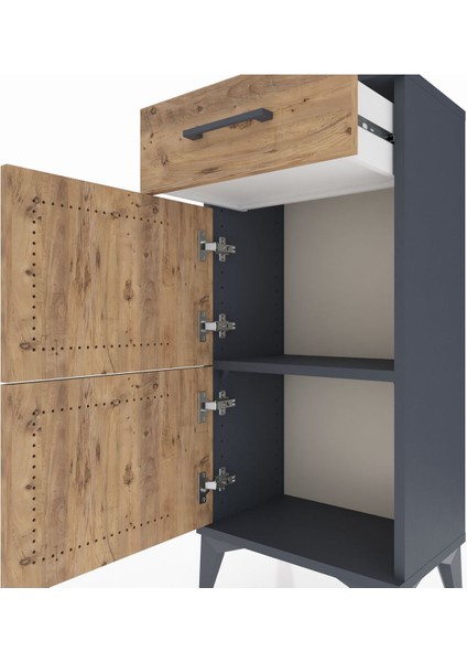 Arges Komodin Tek Raflı Tek Çekmeceli 2 Kapaklı 44X30X96 Antrasit-Çam indirimleri