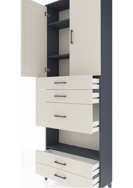 Arges Dolap 4 Raflı 5 Çekmeceli 2 Kapaklı 88X30X243 Antrasit-Aytaşı indirimleri