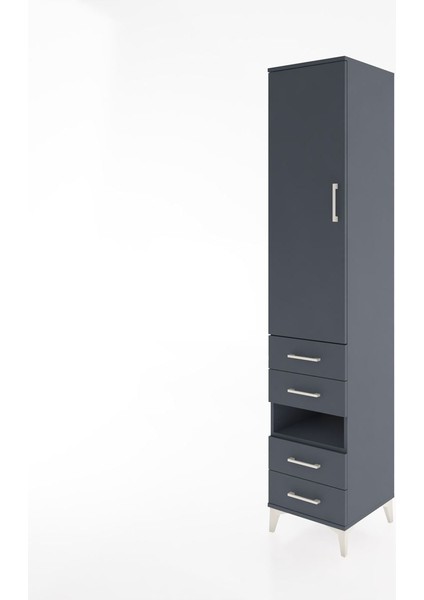 Hyperion Dolap 4 Raflı 4 Çekmeceli Tek Kapaklı 44X44X221 Antrasit-Antrasit modelleri