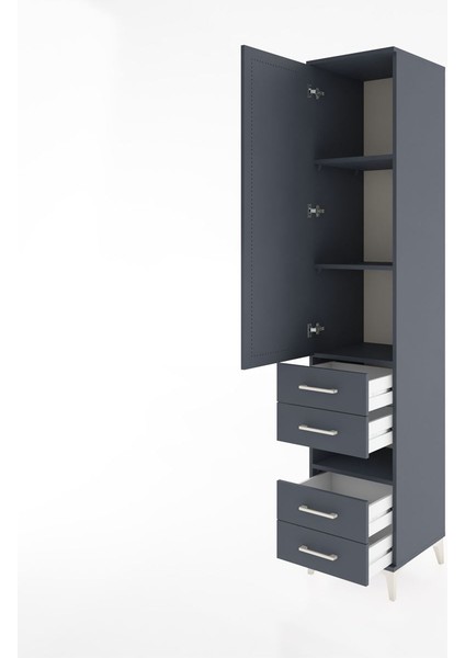 Hyperion Dolap 4 Raflı 4 Çekmeceli Tek Kapaklı 44X44X221 Antrasit-Antrasit fırsatları