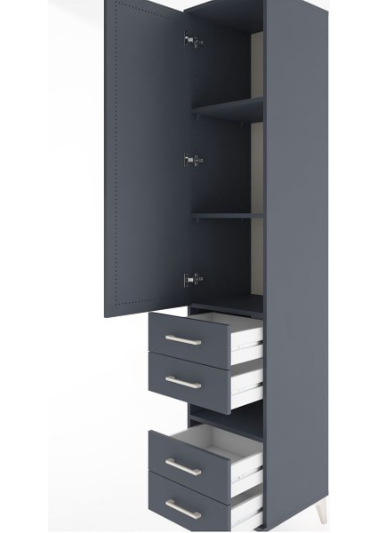 Hyperion Dolap 4 Raflı 4 Çekmeceli Tek Kapaklı 44X44X221 Antrasit-Antrasit indirimleri