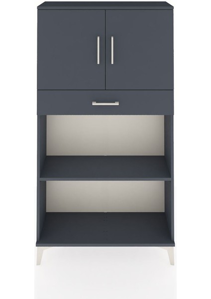 Arges Dolap 3 Raflı Tek Çekmeceli 2 Kapaklı 88X30X163 Antrasit-Antrasit