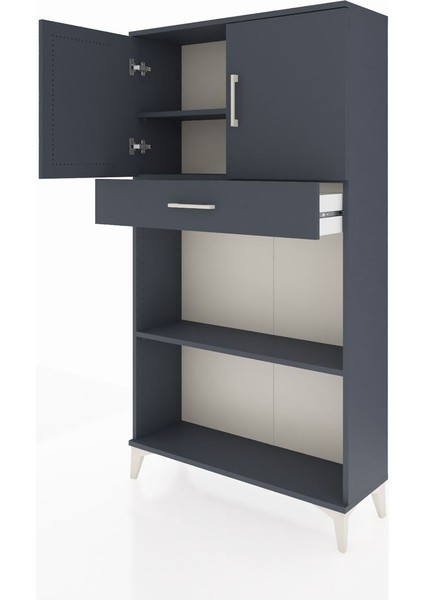 Arges Dolap 3 Raflı Tek Çekmeceli 2 Kapaklı 88X30X163 Antrasit-Antrasit fırsatları