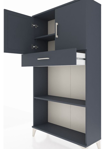 Arges Dolap 3 Raflı Tek Çekmeceli 2 Kapaklı 88X30X163 Antrasit-Antrasit indirimleri