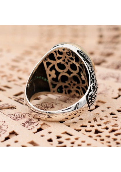 Düz Yeşil Akik Taşlı 925 Ayar Gümüş Erkek Yüzük fırsatları